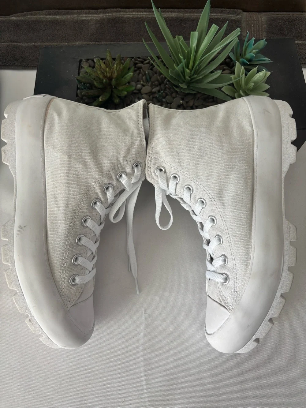 Converse White Canvas Platform Lug-Sole High Top Sneakers